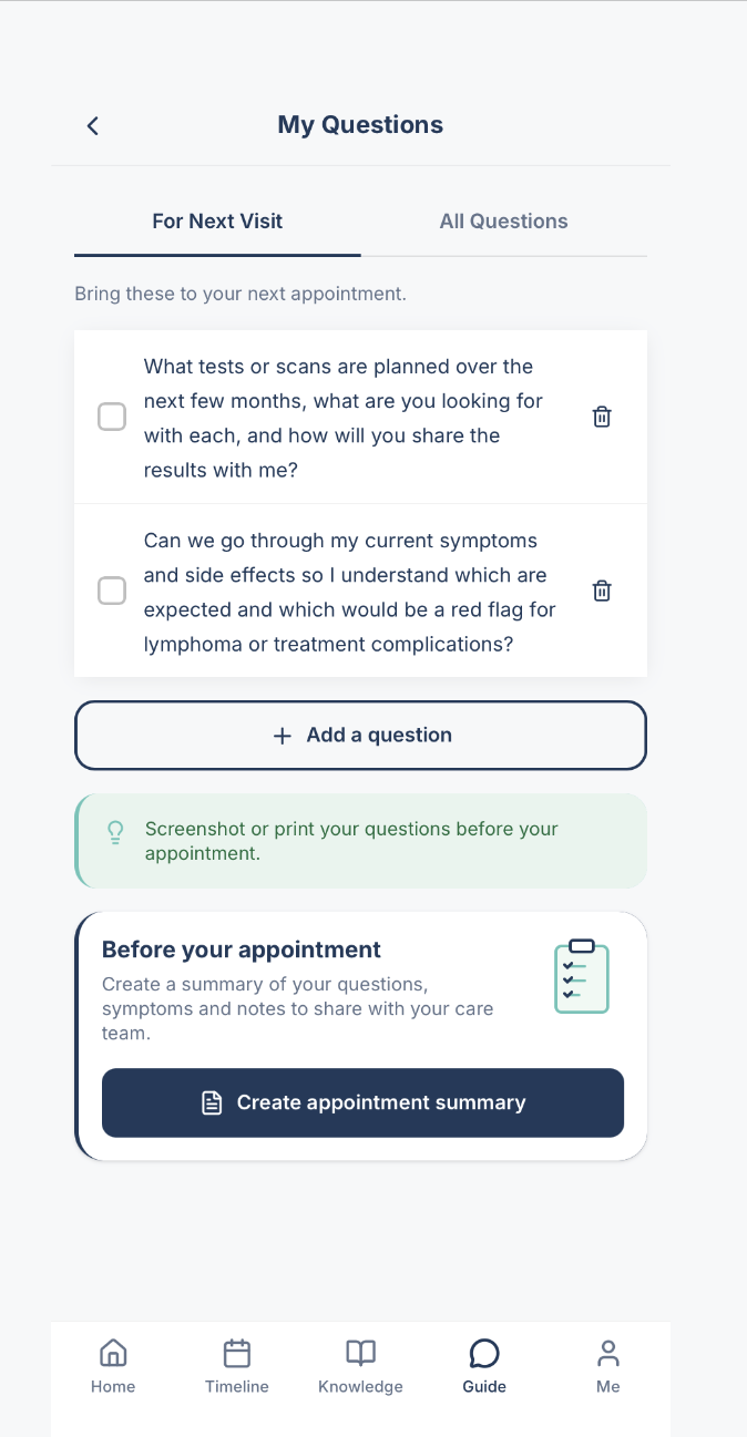 My Questions screen